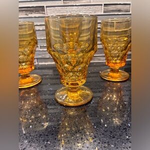 Set of 4 vintage Georgian Amber footed honeycomb glass